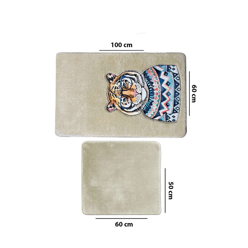 Luxury Bathmat Set (2 Pieces) in Stone Color, 23.6 x 39.4 inches & 19.7 x 23.6 inches | 100% Polyester, 6-12 mm Pile Height | Non-Slip Dot Base, Machine Washable, Digital Print | Perfect for Stylish Bathrooms