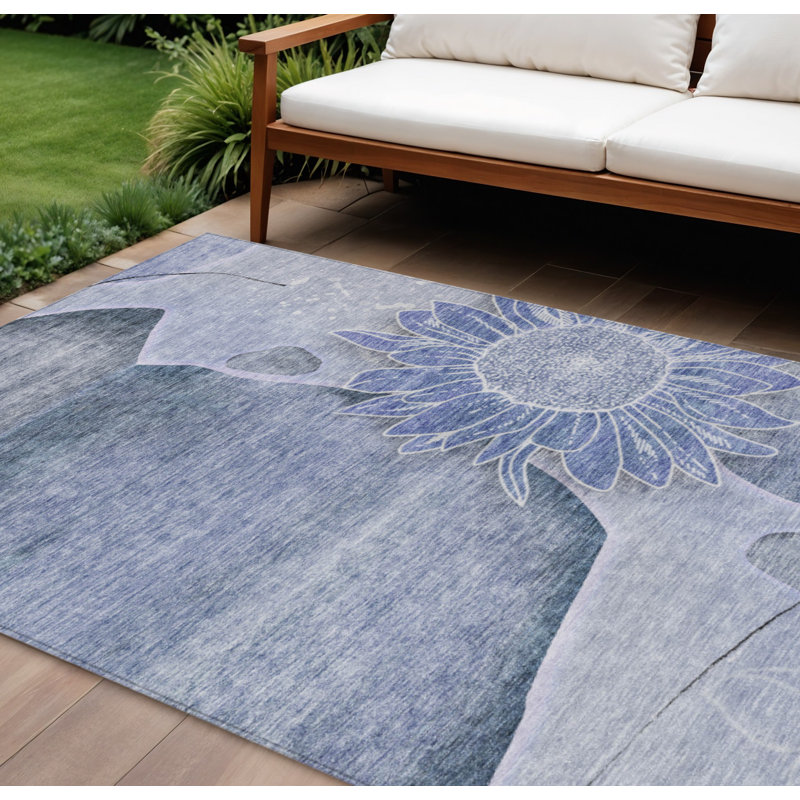 Tapis intérieur lavable floral 9 pi x 12 pi Indigo