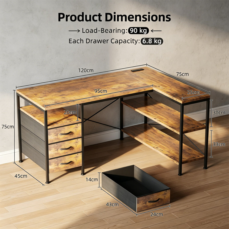 L-Shaped MDF Computer Desk
