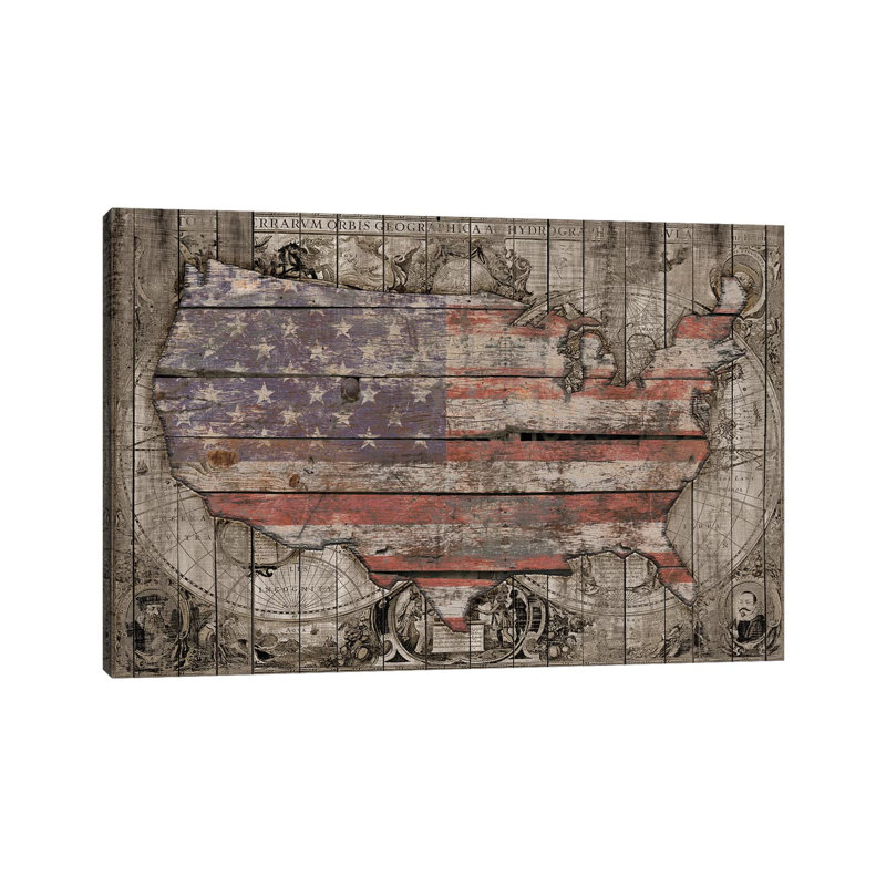 USA Map Old Times by Diego Tirigall - Wrapped Canvas Print, 20.32 cm H x 30.48 cm W