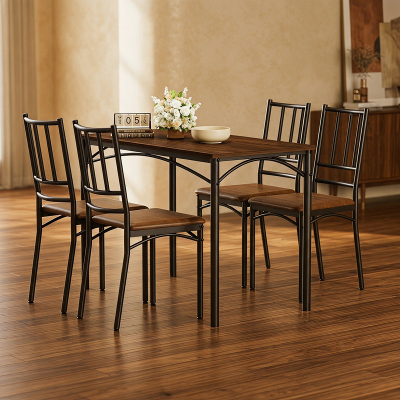 Ensemble de table de salle à manger, Brun / Noir, Brun