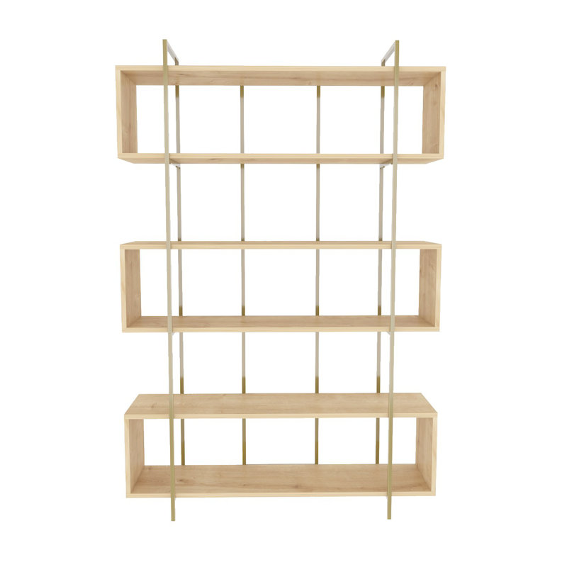 Bibliothèque moderne chêne et or, 47,2 x 70,9 x 11,6 pouces | 100% panneau de particules enduit de mélamine, épaisseur: 0,7 pouce | Conception élégante et robuste pour le bureau à domicile, le salon ou le bureau - Solution de rangement élégante