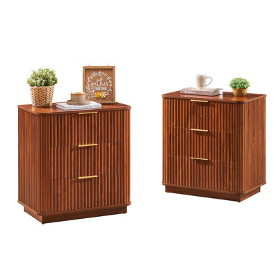 Ensemble de table de chevet 3 tiroirs, 2 tiroirs de 23,6 po de largeur, design ondulé, table de chevet, organisateur de tiroir en bois pour chambre à coucher, salon, couloir, l 23,6 po x P 15 po x H 25,2 po.