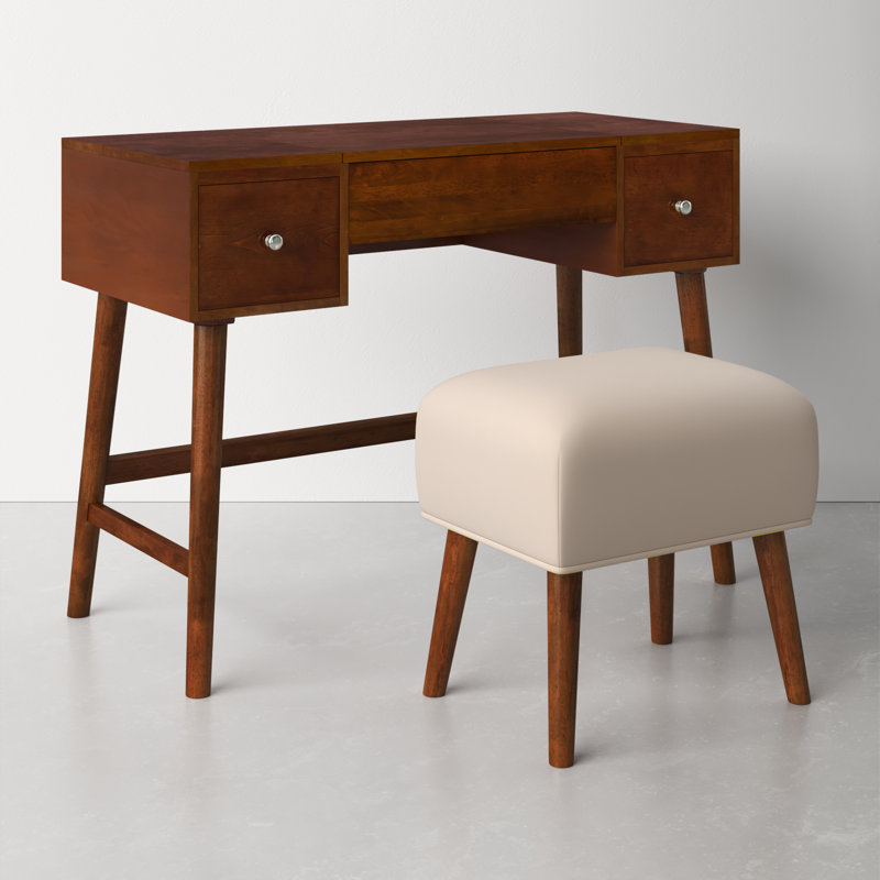 Headley Mid Century Modern 2 Drawer Flip Top Vanity Set