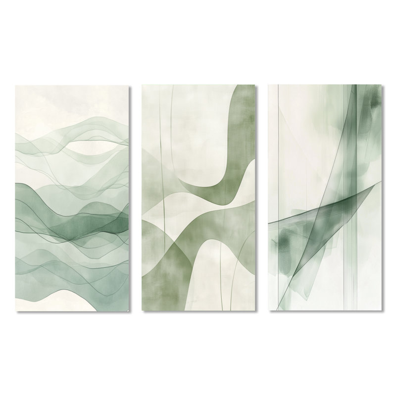 Sage Lines - Décoration murale moderne en métal 3 pièces, H 40 po x l 60 po