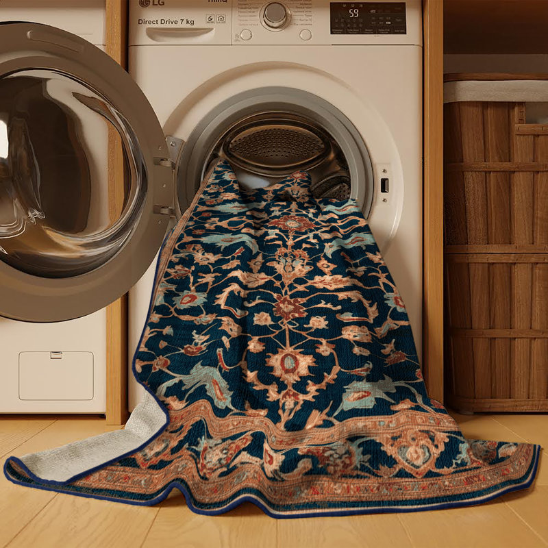Machine Washable Persian Blue Area Rug, Rectangle 2' x 3'