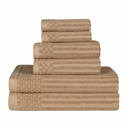 PureComfort Cotton Towel Set - 6-Piece Solid & Ribbed, Face, Hand & Bath Towels, Ultra-Absorbent, Soft & Durable