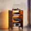 Tour à 4 niveaux pour support audiovisuel, support audio Hi-Fi avec roulettes verrouillables, lumières DEL et tablettes ouvertes en verre trempé, support audio roulant pour centre de divertissement