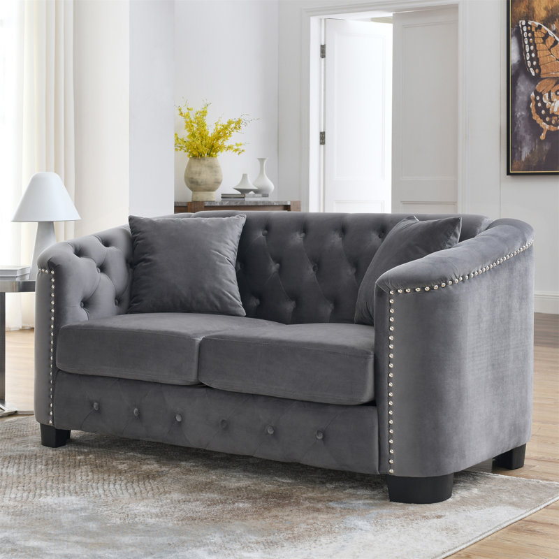 Causeuse Alexandrie, Velours gris velours, 2, H 30 po x l 59 po x P 31,5 po