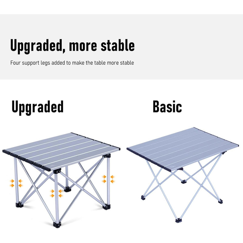 Table de camping pliante ultralégère avec sac de transport, L 16,1 po, Gray