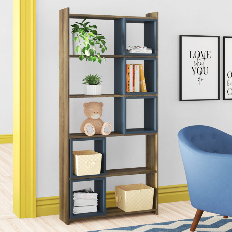 Lene 170cm H x 80cm W Geometric Bookcase, Walnut/Chalcedony