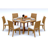 5 Pcs Grade-A Teak Wood Dining Set: 60" Round Table And 4 Lagos Armless Chairs #11LG1200