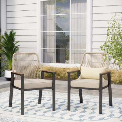 Dayshanay Patio Dining Chair Metal Rattan Chairs by Bayou Breeze