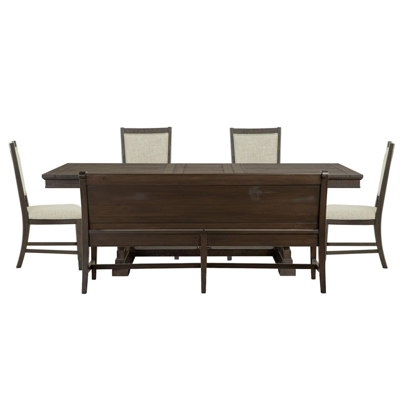 Extendable Trestle Dining Table With 4 Upholstered Side Chairs And Bench