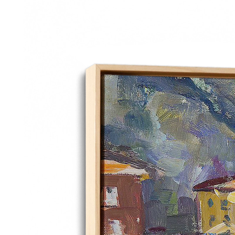 «Rustic Italian Whimsy Village on Canvas» par Richard A. Rodgers, reproduction, Cadre américain en érable flottant