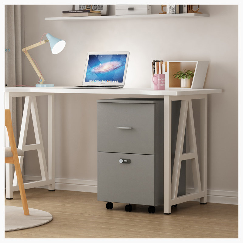 Classeur vertical mobile 2 tiroirs Lusila, Gris antique / blanc
