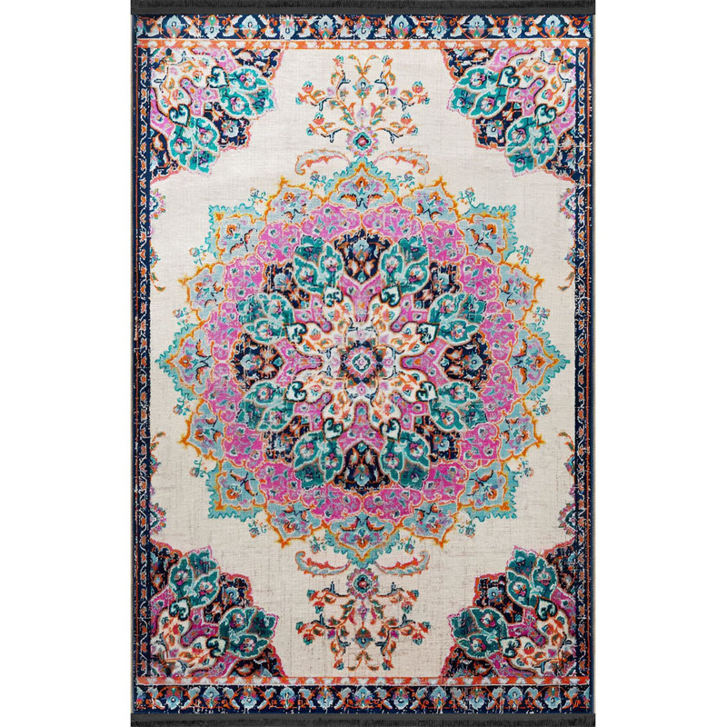 Tapis rose lavable à la machine, Rectangle 3'3" x 4'11" Rug Pad Included