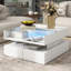 Table basse à plateau relevable avec 2 tiroirs, table basse carrée moderne avec plateau en verre et finition ultrabrillante, espace caché et lumières DEL pour le salon-243225957