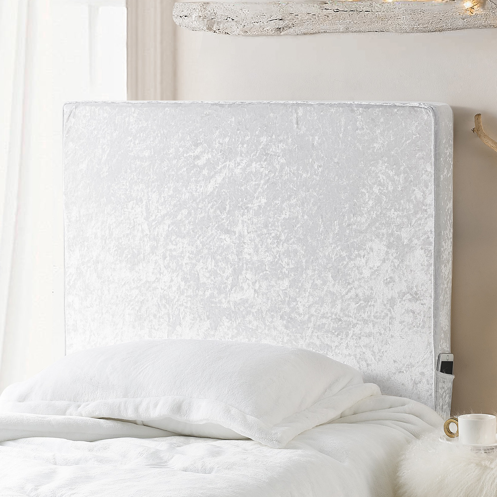DormCo Rainha Memory Foam Cushioned Dorm Headboard Velvet Crush Ice White Wayfair