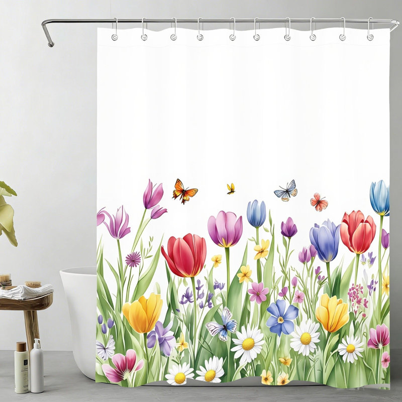 Rideau de bain Tulipe Wildflower avec crochets, multicolore 72 x 72 pouces (180 x 180 cm)