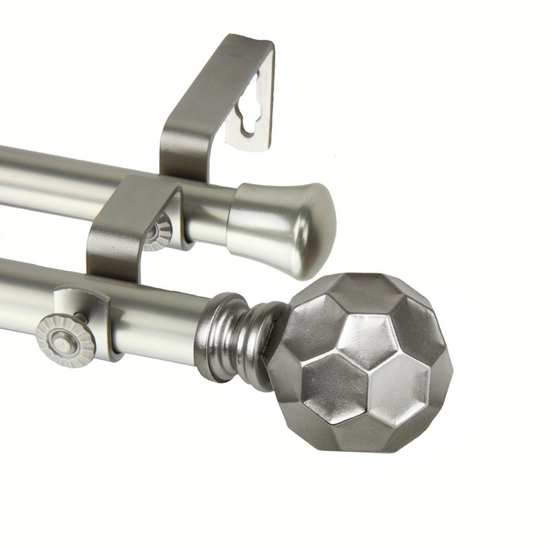 Tringle à rideaux double réglable 0,81 po Campanella, 120” – 170”, Nickel satiné