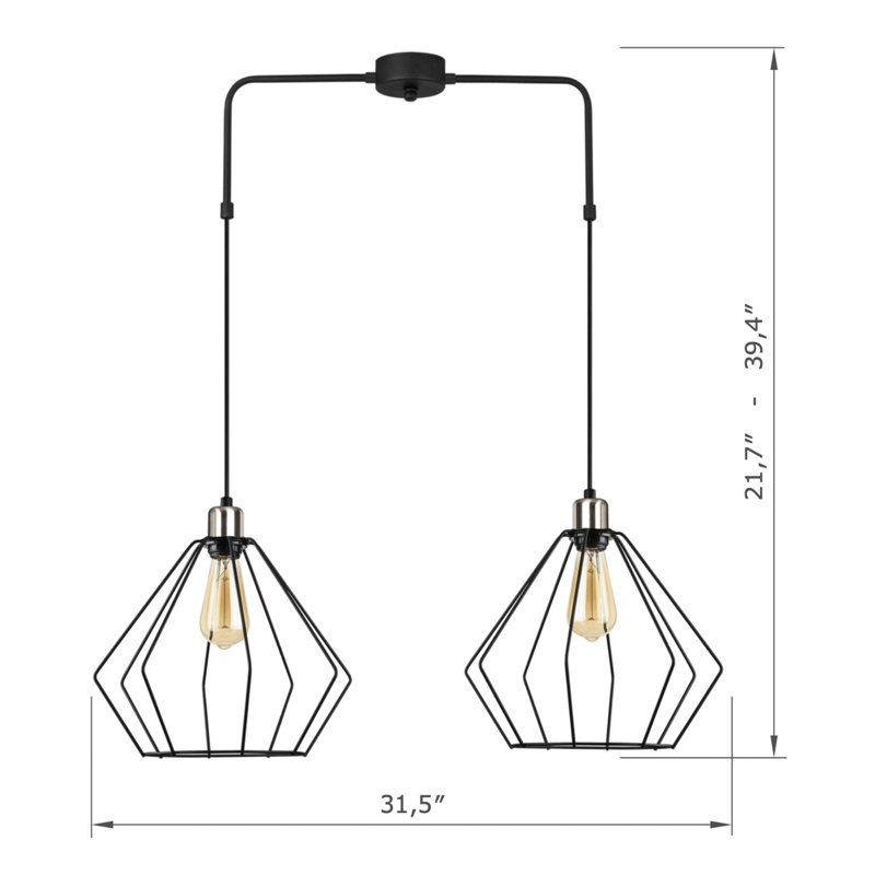 Luminaire suspendu en métal à hauteur réglable 2 lumières