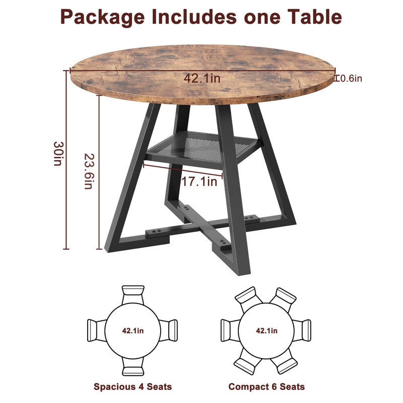 Table de salle à manger 42 po, H 30 po x L 42 po x l 42 po, Brun rustique