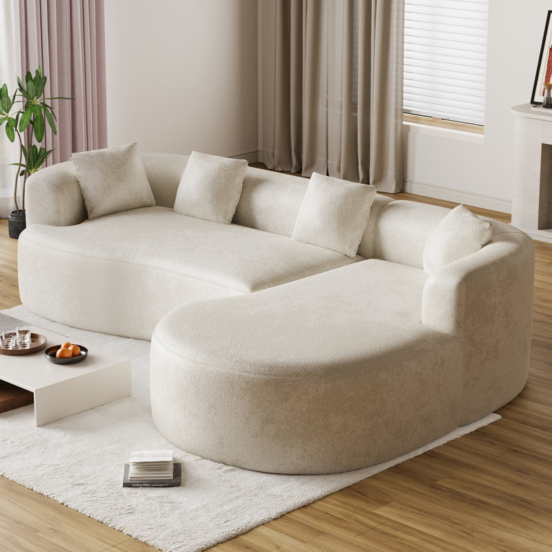Curved Boneless L-Shaped Sectional Sofa With Chaise Lounge, No Assembly Required, Beige Chenille, Right Hand Facing