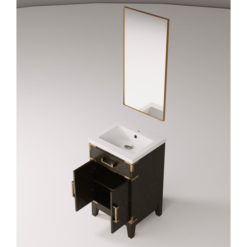 Meuble-lavabo en chêne brun - comptoir et miroir en acrylique inclus L 20 po x P 18 po avec compartiment de rangement supérieur