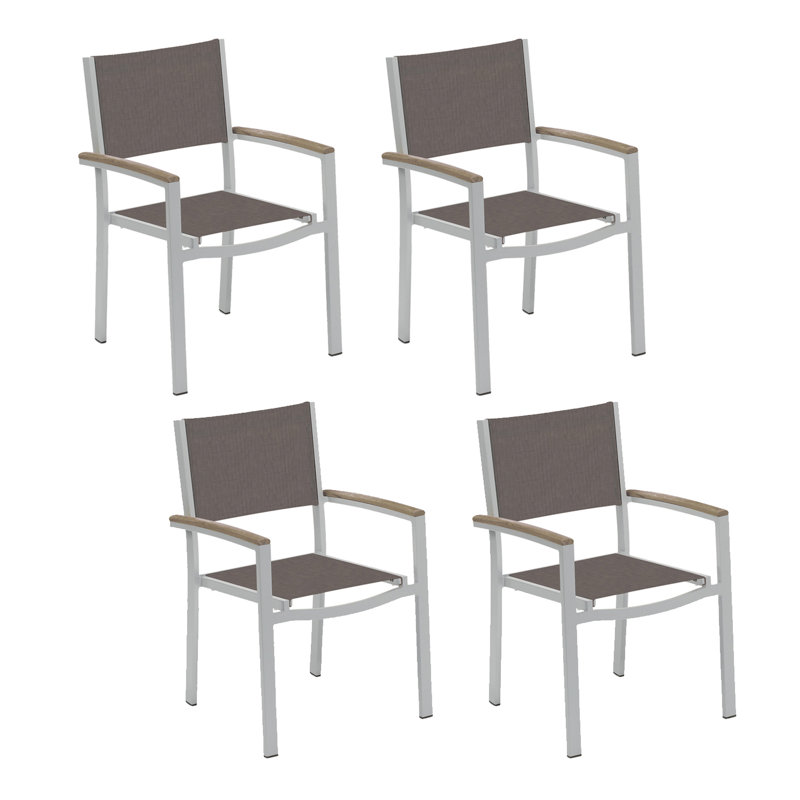 Travira Stacking Patio Arm Chair, Cocoa, Flint, Tekwood Natural