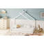 Lit double blanc pour, construction en bois de pin, conception de plancher sécuritaire en blanc, maison en forme de plateaux ouverts, assemblage facile, jeu indépendant