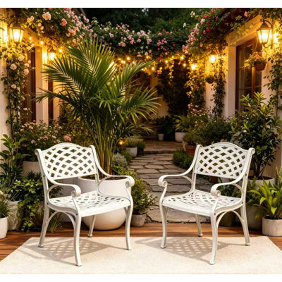Outdoor Dining Chairs, Cast Aluminum Patio Dining Chairs Set of 2, 2 Piece Metal Conversation Chairs, White