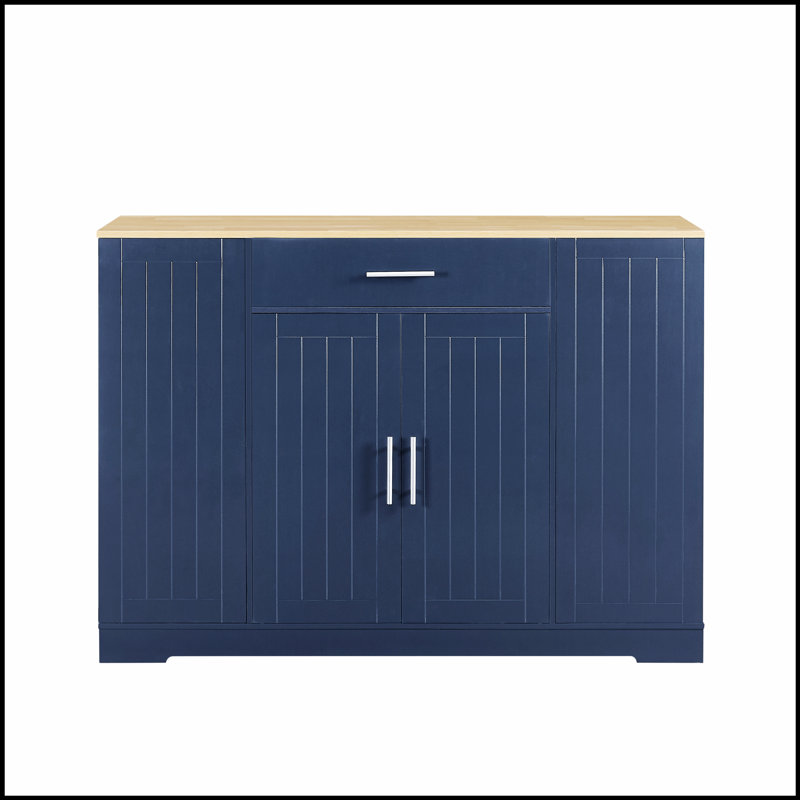 53'' Modern Farmhouse Kitchen Island with Drawers, Trash Can Storage, and Ample Prep Space for Enhanced Efficiency, Navy Blue