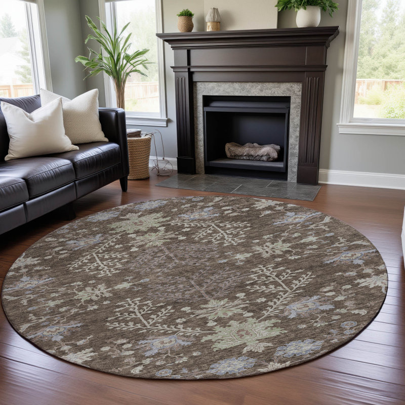 Premium Machine Washable Gurubaksh AMF1156 Floral Rug, Round 8'