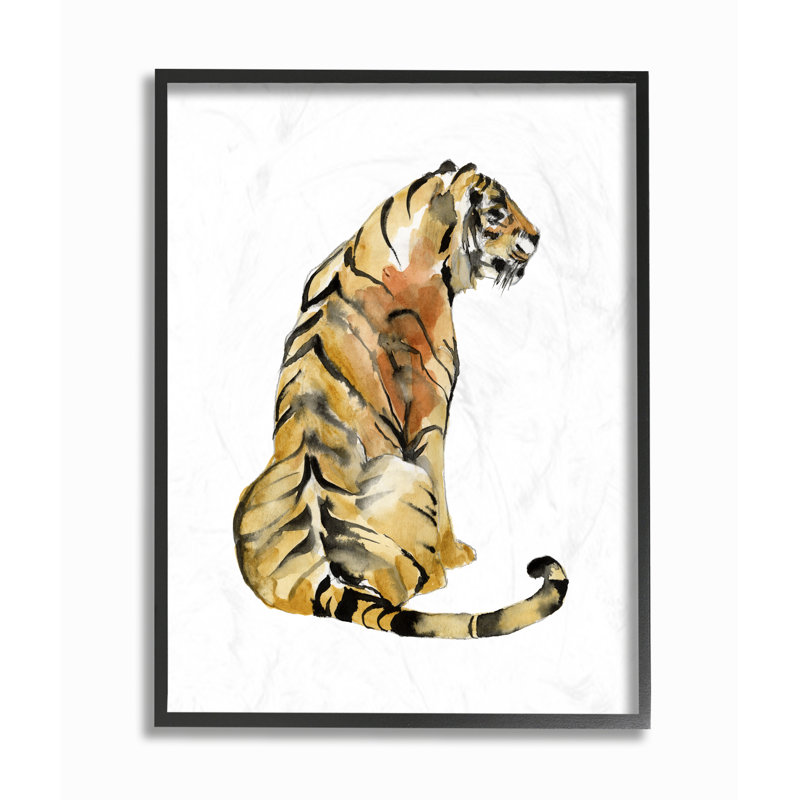 «Tiger Posture Animal», reproduction d'art, Giclée encadrée noir minuit, H 11 po x l 14 po x P 1,5 po