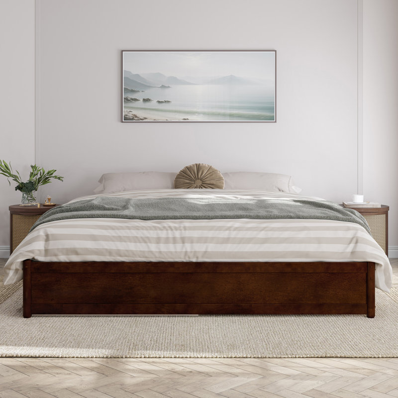  Lamariah Solid Wood Platform Bed with Matching Trundle, Walnut, King