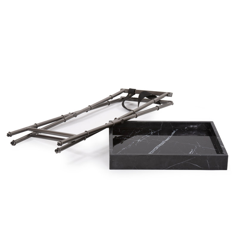 Arnlaugur Black Marble Tray Top End Table with Titanium Base