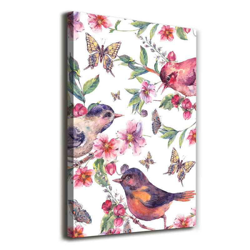 Birds Butterflies Flowers - Wrapped Canvas Print