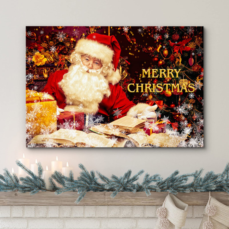 Merry Christmas Santa Claus Presents Celebrations & Holidays Decor Illustration Art moderne, Toile tendue, H 12 po x l 18 po