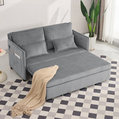 Canapé-lit convertible de 55 pouces avec poche latérale et ports USB, canapé en velours côtelé 3-en-1 pour les espaces de vie modernes, les petits appartements et les chambres