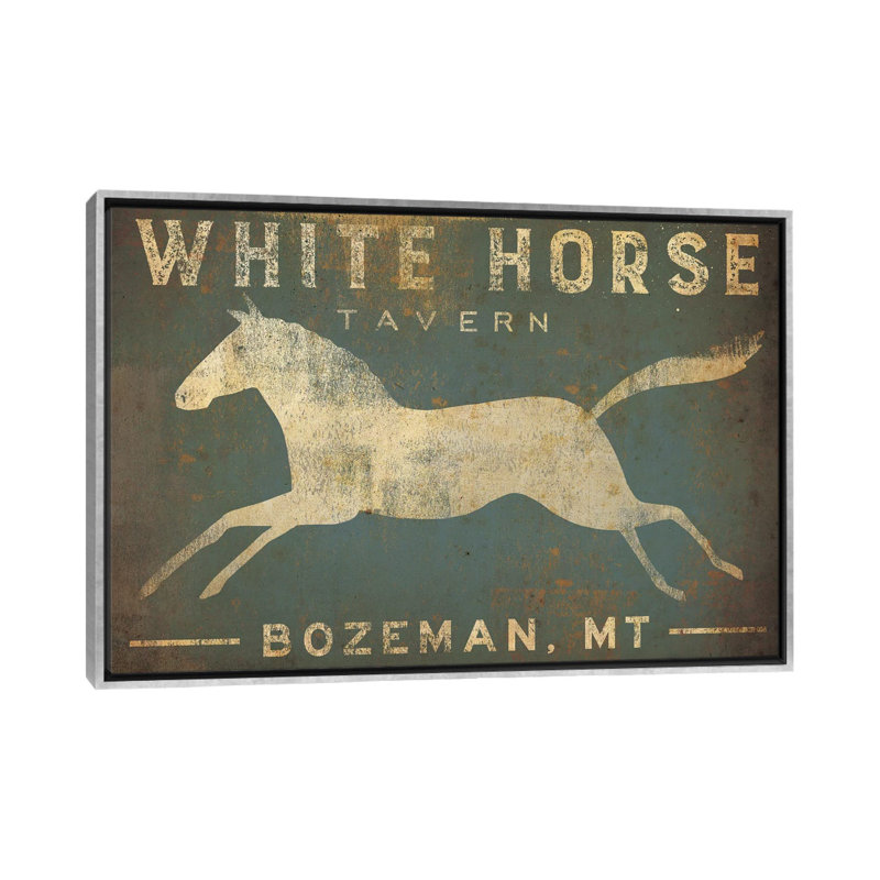 White Horse Tavern, art textuel sur toile tendue, H 18 po x l 26 po, Impression encadrée, Argent argent