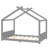 Full House Floor Bed with Slats, Solid Wood Montessori Bed Frame for Kids, No Box Spring Needed, Gray-390074184-390074202