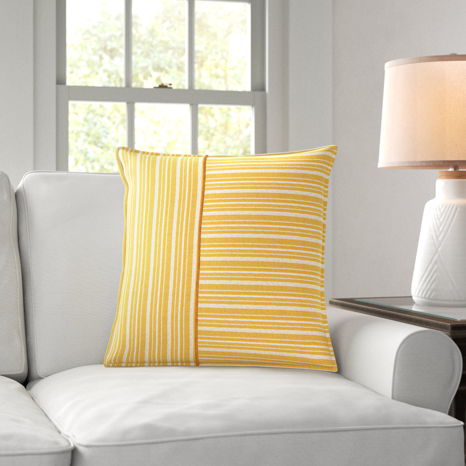 Berthe Striped Cotton Throw Pillow, Yellow