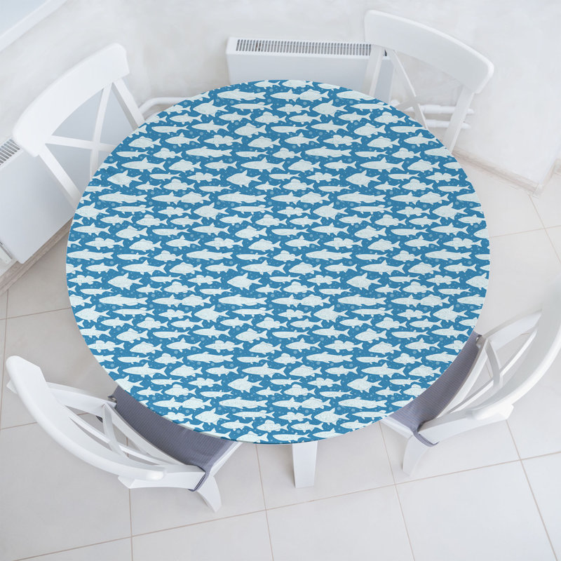 Bungalow Rose Nautical Fitted Round Tablecloth Blue