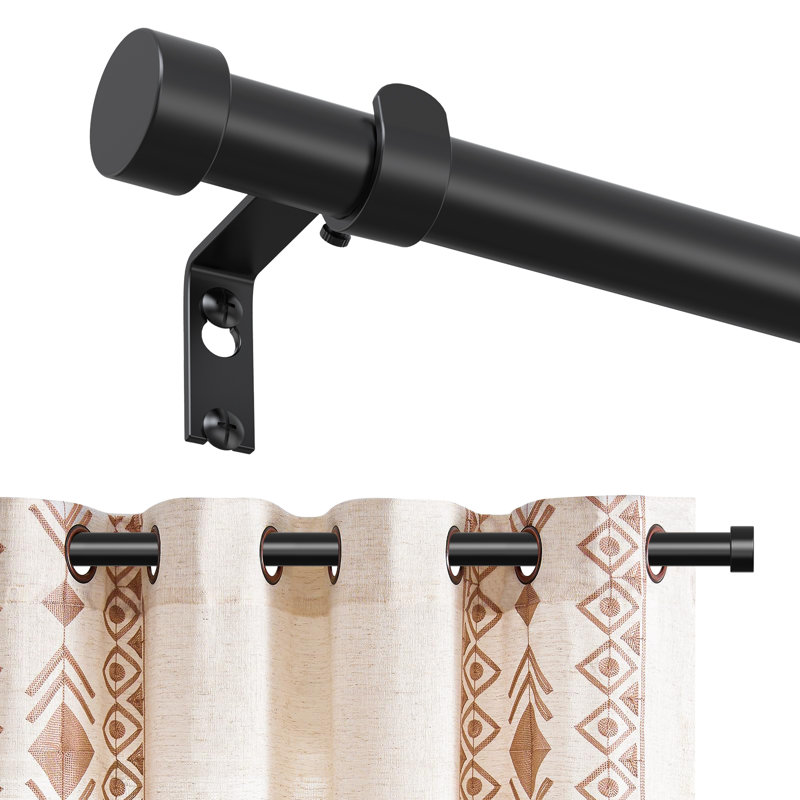 Tringle à rideaux simple classique avec embouts modernes noir 36-88 ", 36"- 88", Noir