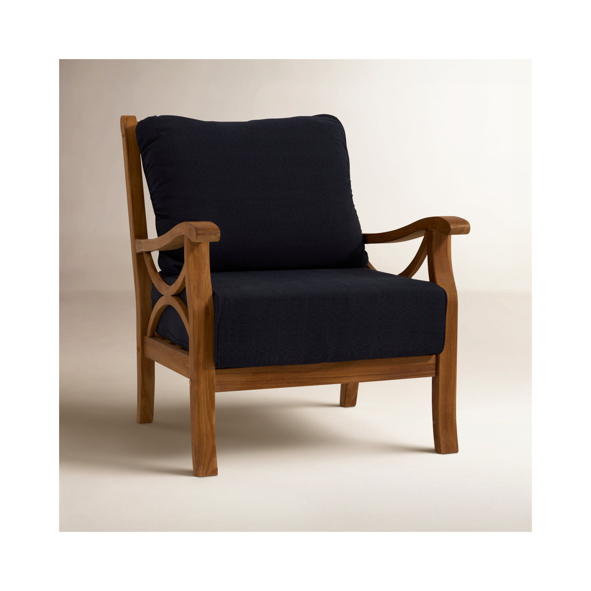 Brunswick Teak Patio Chair with Cushions, Gray Performance Olefin, Natural