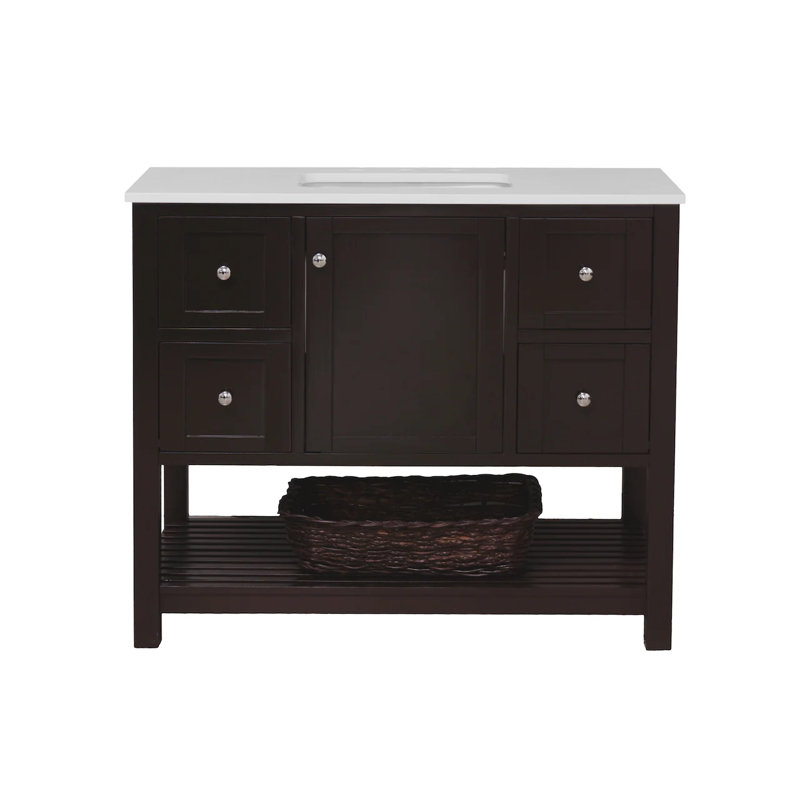 Ensemble de meuble-lavabo simple 42 po Binne, Chocolat, Blanc d'ingénierie
