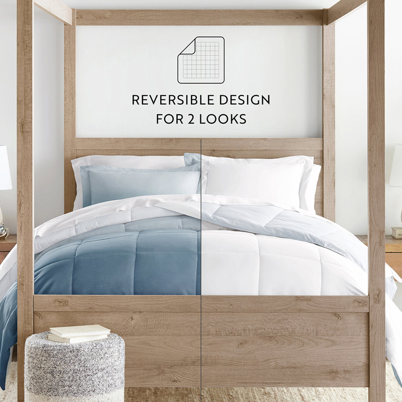 Twin Blue Down Alternative Reversible Comforter Set