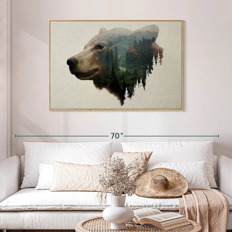 Ours noir du nord-ouest du Pacifique, Cadre flottant en bois naturel, 46 po x 31 po