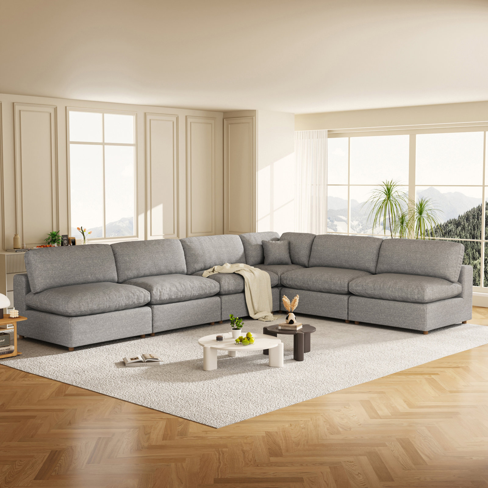 Jossa Upholstered Sectional, Gray Linen Blend